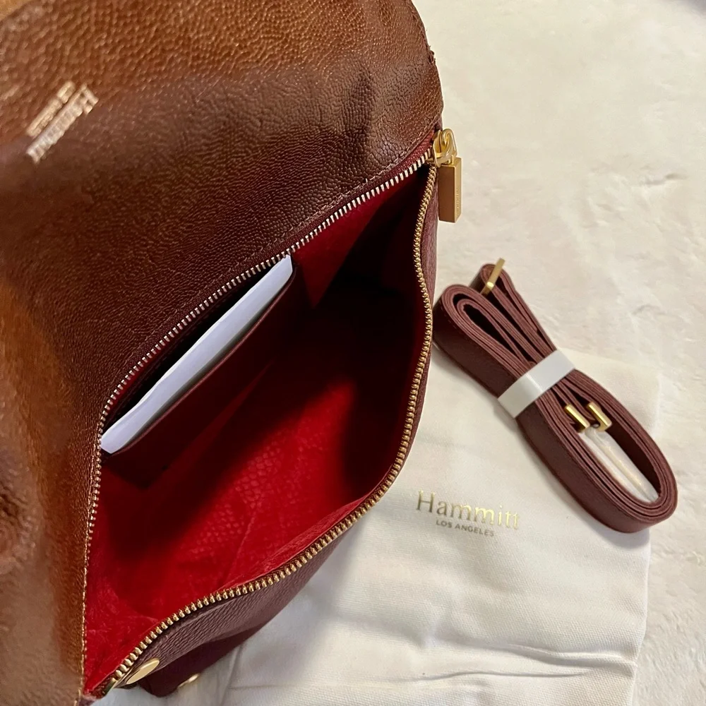 Hammitt Fold-Over Leather Clutch in Chestnut and Cognac